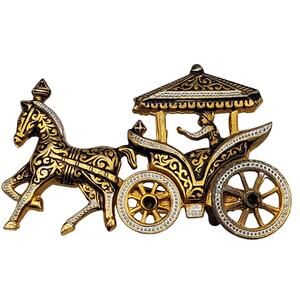 Damascene Horse Brooch Man Carriage Spanish Toledo Pin Gold Tone Silver Black